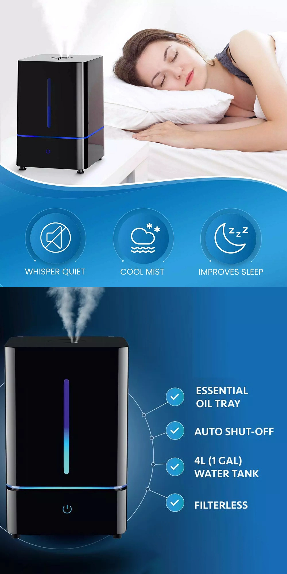 360° Cool Mist Nozzle Ceramic Filter Ultrasonic Air Humidifier with Home and Office Aromatherapy Essential Oil Aroma Diffuser