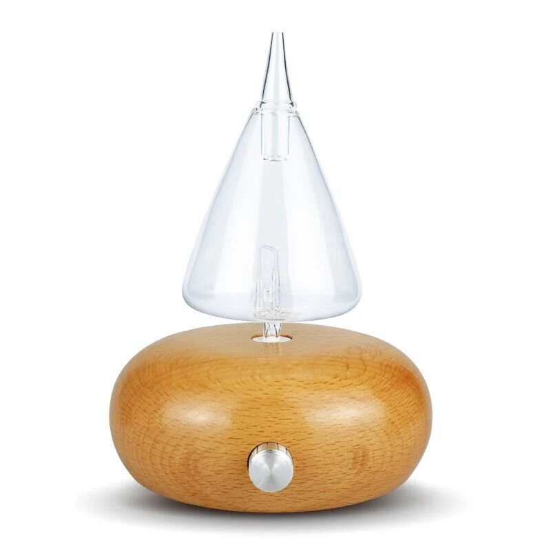 High Quality Glass Wood Essential Oil Ultrasonic Aromatherapy Nebulizer Diffuser with 7 Changing LED Colors and Wood Grain Base