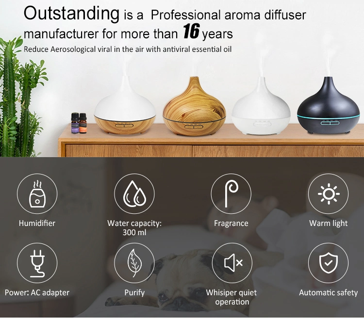 Decorating 300ml Wood Grain Cool Mist Room Humidifiers Aroma Diffuser